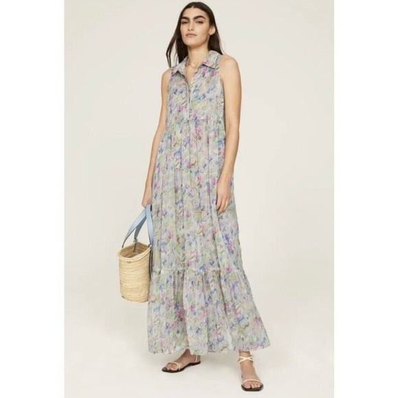 NWT MISA Himla Maxi Dress Size Dress Sz XS Pastel Floral Chiffon - Picture 1 of 10